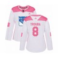 Women New York Rangers #8 Jacob Trouba Authentic White Pink Fashion Hockey Jersey