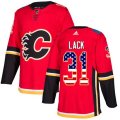 Calgary Flames #31 Eddie Lack Authentic Red USA Flag Fashion NHL Jersey
