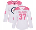 Women Winnipeg Jets #37 Connor Hellebuyck Authentic White Pink Fashion NHL Jersey