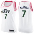 Women's Utah Jazz #7 Pete Maravich Swingman White Pink Fashion NBA Jersey