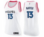 Women's Minnesota Timberwolves #13 Shabazz Napier Swingman White Pink Fashion Basketball Jersey