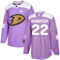 Anaheim Ducks #22 Dennis Rasmussen Authentic Purple Fights Cancer Practice NHL Jersey