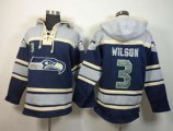 Seattle Seahawks #3 Russell Wilson grey-blue[pullover hooded sweatshirt]