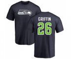 Seattle Seahawks #26 Shaquill Griffin Navy Blue Name & Number Logo T-Shirt