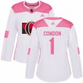 Women Ottawa Senators #1 Mike Condon Authentic White Pink Fashion NHL Jersey