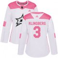 Women's Dallas Stars #3 John Klingberg Authentic White Pink Fashion NHL Jersey