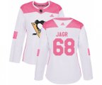 Women Adidas Pittsburgh Penguins #68 Jaromir Jagr Authentic White Pink Fashion NHL Jersey
