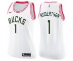 Women's Milwaukee Bucks #1 Oscar Robertson Swingman White Pink Fashion Basketball Jersey