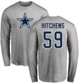 Dallas Cowboys #59 Anthony Hitchens Ash Name & Number Logo Long Sleeve T-Shirt