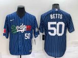 Los Angeles Dodgers #50 Mookie Betts Number Navy Blue Pinstripe 2020 World Series Cool Base Nike Jersey