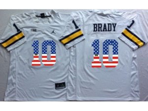 Michigan Wolverines #10 Tom Brady White USA Flag College Jersey
