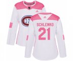 Women Montreal Canadiens #21 David Schlemko Authentic White Pink Fashion NHL Jersey