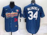 Los Angeles Dodgers #34 Fernando Valenzuela Number Navy Blue Pinstripe 2020 World Series Cool Base Nike Jersey