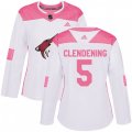 Women Arizona Coyotes #5 Adam Clendening Authentic White Pink Fashion NHL Jersey