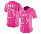 Women Detroit Lions #87 Levine Toilolo Limited Pink Rush Fashion Football Jersey