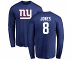 New York Giants #8 Daniel Jones Royal Blue Name & Number Logo Long Sleeve T-Shirt