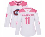 Women Montreal Canadiens #11 Brendan Gallagher Authentic White Pink Fashion NHL Jersey