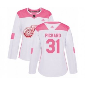 Women\'s Detroit Red Wings #31 Calvin Pickard Authentic White Pink Fashion Hockey Jersey