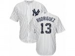 New York Yankees #13 Alex Rodriguez Authentic White Team Logo Fashion MLB Jersey