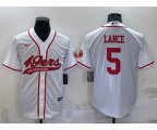 San Francisco 49ers #5 Trey Lance White Stitched Cool Base Nike Baseball Jersey