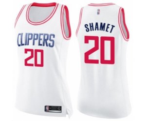 Women\'s Los Angeles Clippers #20 Landry Shamet Swingman White Pink Fashion Basketball Jersey