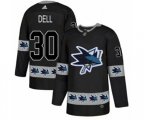 Adidas San Jose Sharks #30 Aaron Dell Authentic Black Team Logo Fashion NHL Jersey