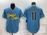 Milwaukee Brewers #11 Rowdy Tellez Blue 2022 City Connect Cool Base Stitched Jersey