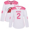 Women New Jersey Devils #2 John Moore Authentic White Pink Fashion NHL Jersey