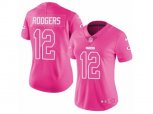 Women Green Bay Packers #12 Aaron Rodgers Limited Pink Rush Fashion NFL Jersey