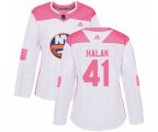 Women New York Islanders #41 Jaroslav Halak Authentic White Pink Fashion NHL Jersey