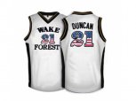 2016 US Flag Fashion Wake Forest Demon Deacons Tim Duncan #21 College Basketball Throwback Jersey - White