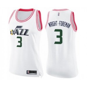 Women\'s Utah Jazz #3 Justin Wright-Foreman Swingman White Pink Fashion Basketball Jersey