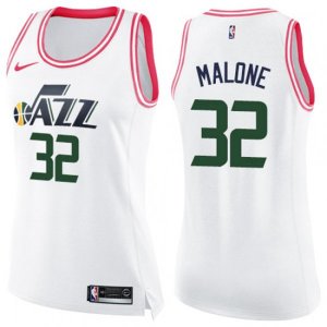 Women\'s Utah Jazz #32 Karl Malone Swingman White Pink Fashion NBA Jersey