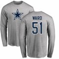 Dallas Cowboys #51 Jihad Ward Ash Name & Number Logo Long Sleeve T-Shirt