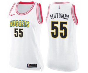 Women\'s Denver Nuggets #55 Dikembe Mutombo Swingman White Pink Fashion Basketball Jersey