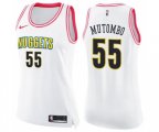 Women's Denver Nuggets #55 Dikembe Mutombo Swingman White Pink Fashion Basketball Jersey