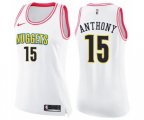 Women's Denver Nuggets #15 Carmelo Anthony Swingman White Pink Fashion Basketball Jersey