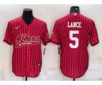 San Francisco 49ers #5 Trey Lance Red Pinstripe With Patch Cool Base Stitched Baseball Jersey