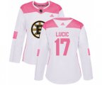 Women Boston Bruins #17 Milan Lucic Authentic White Pink Fashion Hockey Jersey