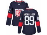 Women Adidas Team USA #89 Justin Abdelkader Premier Navy Blue Away 2016 World Cup Hockey Jersey