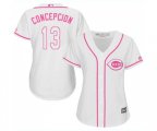 Women's Cincinnati Reds #13 Dave Concepcion Replica White Fashion Cool Base Baseball Jersey