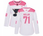 Women Adidas St. Louis Blues #71 Jordan Nolan Authentic White Pink Fashion NHL Jersey