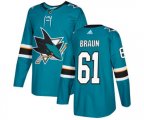 Adidas San Jose Sharks #61 Justin Braun Premier Teal Green Home NHL Jersey