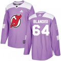 New Jersey Devils #64 Joseph Blandisi Authentic Purple Fights Cancer Practice NHL Jersey