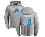 Detroit Lions #34 Zach Zenner Ash Name & Number Logo Pullover Hoodie