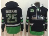Seattle Seahawks #25 Richard Sherman Navy Blue Green Name & Number Pullover NFL Hoodie