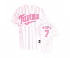 Women's Minnesota Twins #7 Joe Mauer Replica White Pink Strip Baseball Jersey