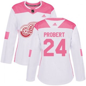 Women\'s Detroit Red Wings #24 Bob Probert Authentic White Pink Fashion NHL Jersey