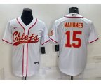 Kansas City Chiefs #15 Patrick Mahomes White With Patch Cool Base Stitched Baseball Jersey