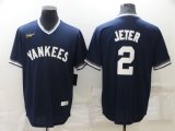 New York Yankees #2 Derek Jeter Navy Blue Cooperstown Collection Stitched MLB Throwback Nike Jersey